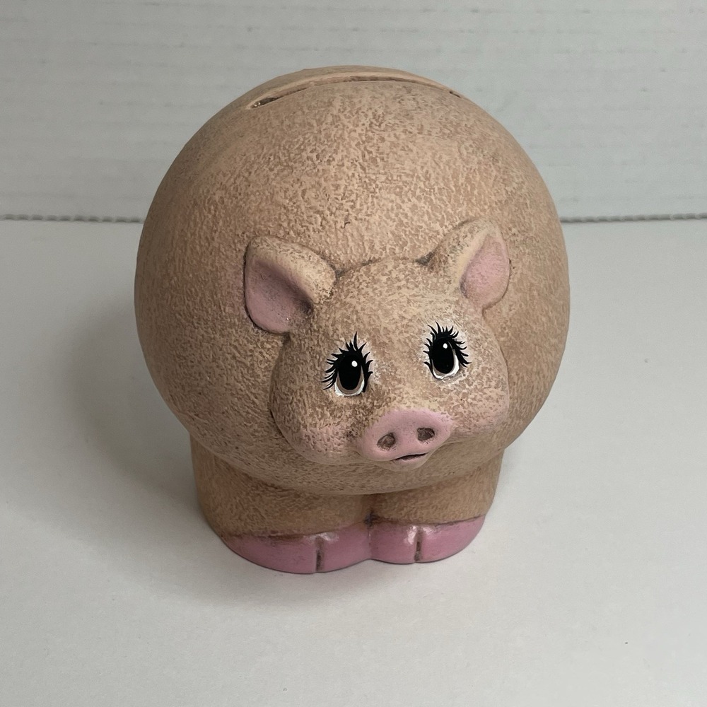 Ceramic Baby Pig Figurine Rustic Home Decor Piggy Bank Cork Money Handmade